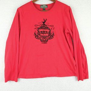 Lauren Ralph Lauren T Shirt Womens Large Red Beaded Preppy Logo Long Sleeve